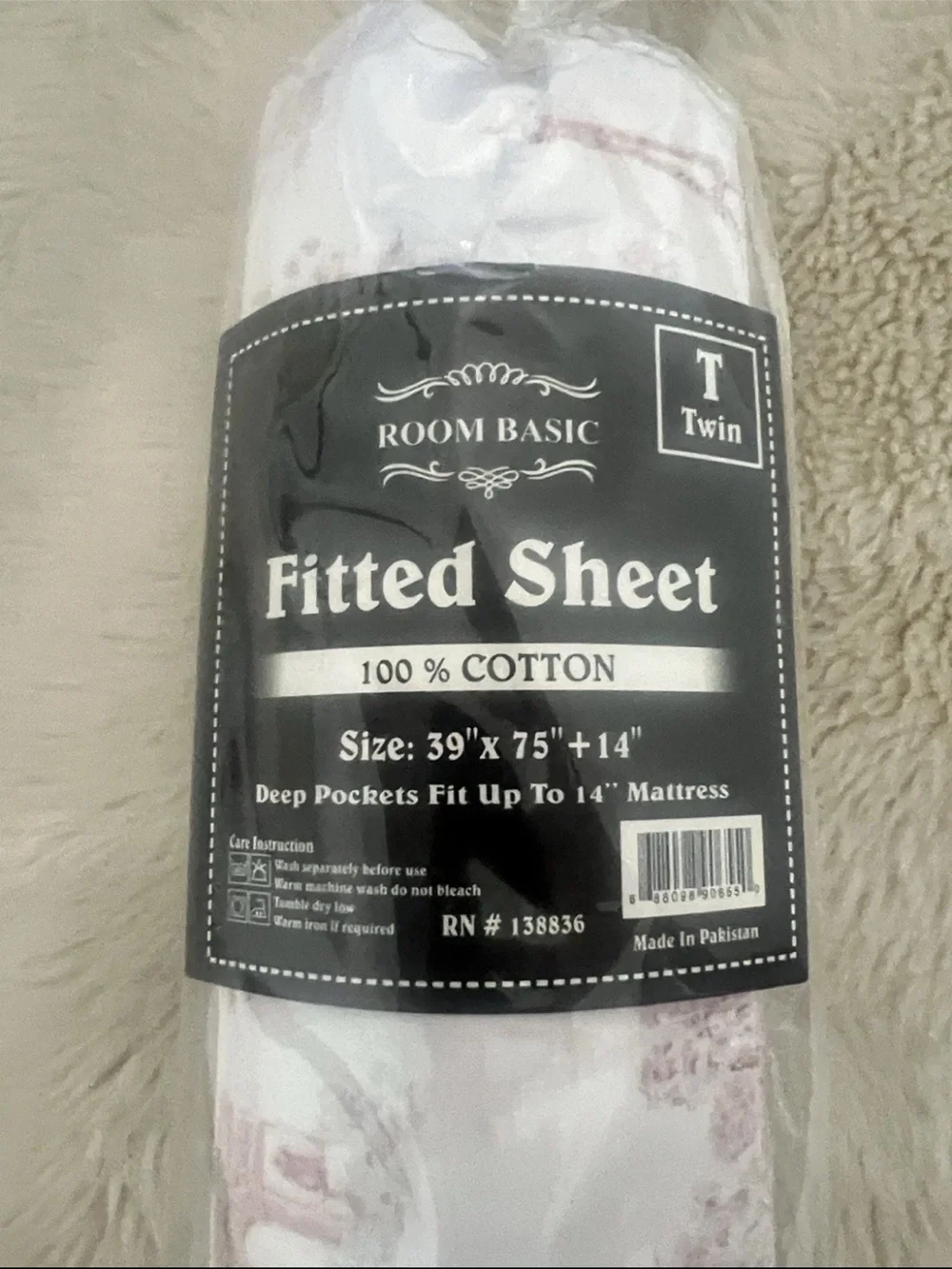 Room Basic Twin Fitted Sheet 100% Cotton- NWT